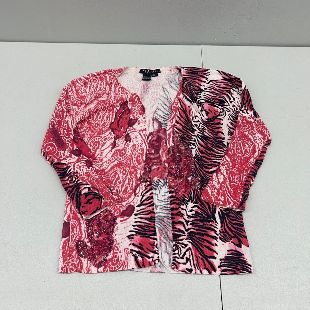 Zianic Red and Black Patterned Cardigan